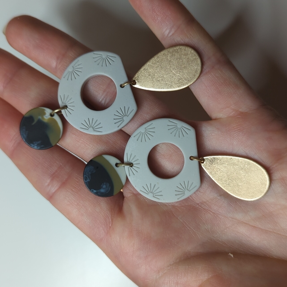 Clay and Metal Earth and Moon Earrings